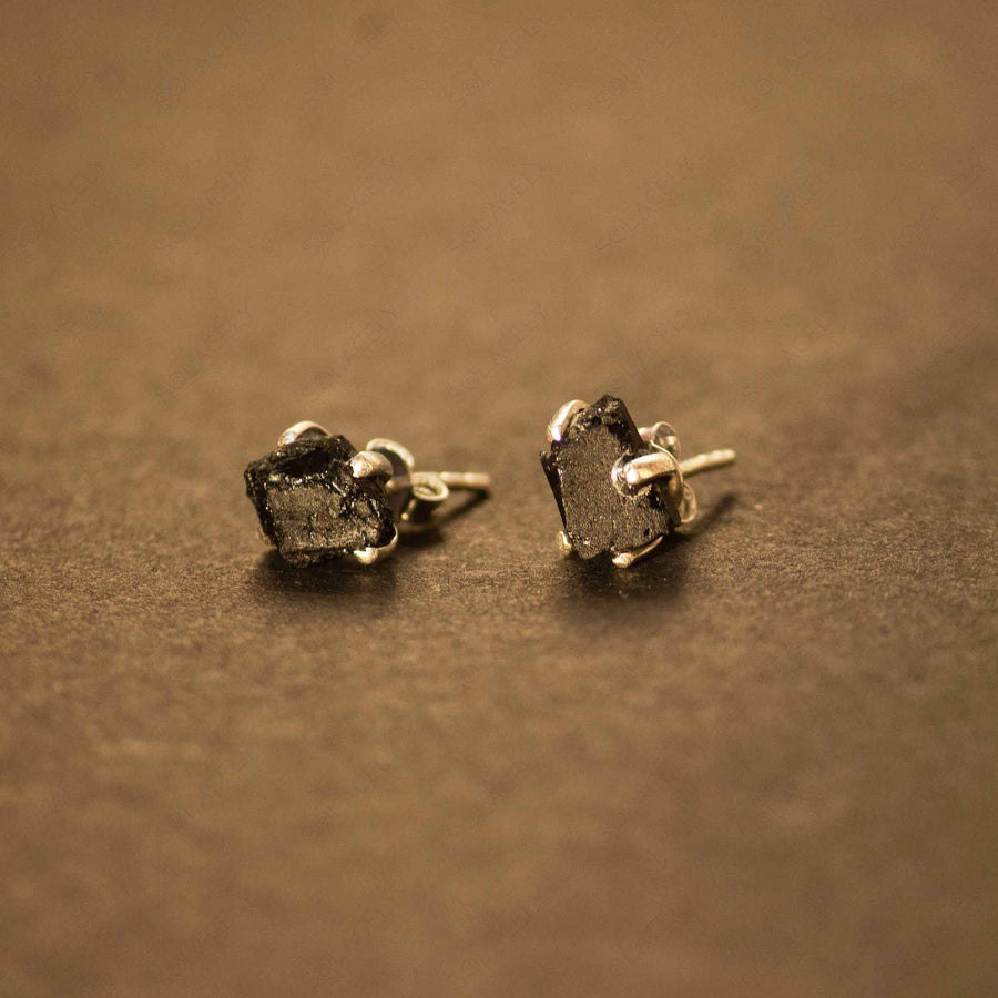 raw black tourmaline sterling earrings