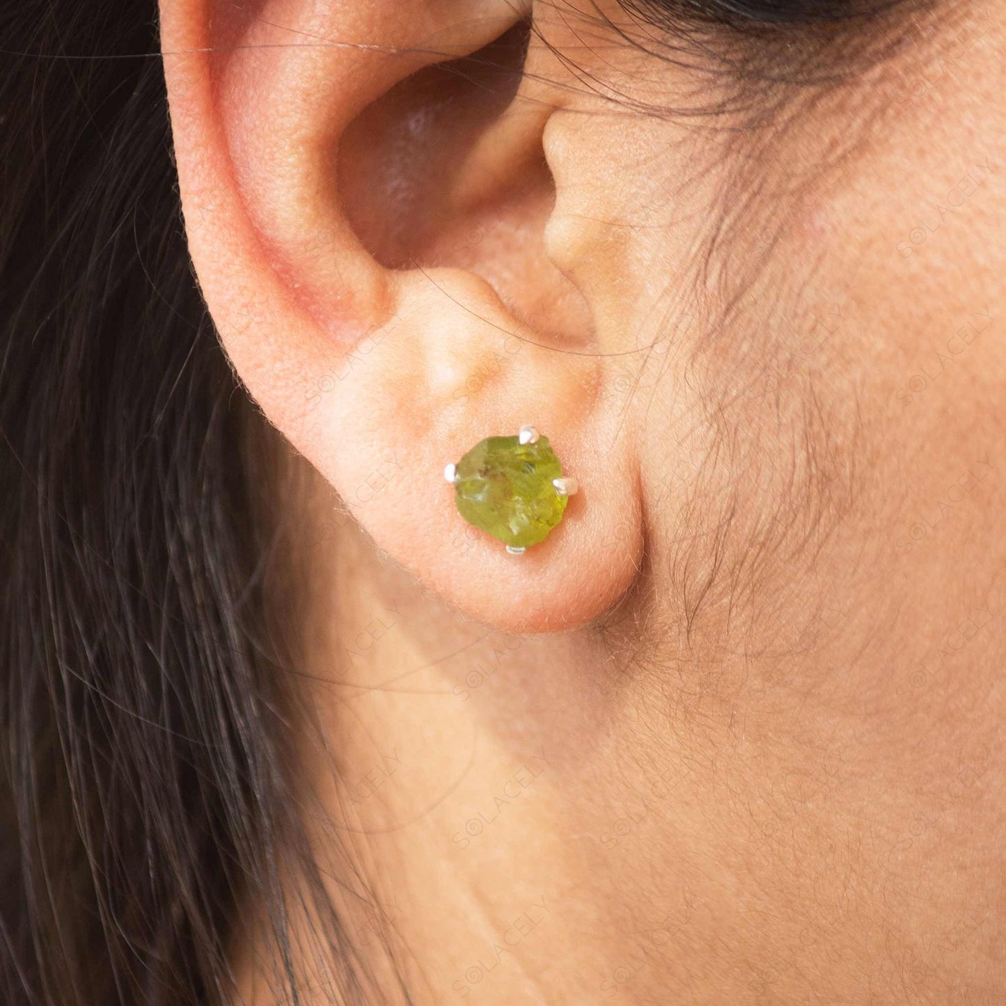 raw peridot sterling earrings