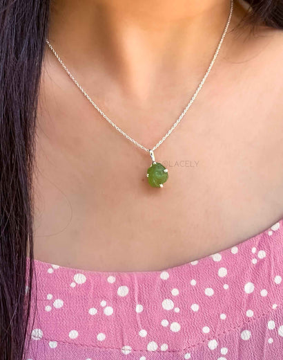 Raw Peridot Sterling Silver Necklace