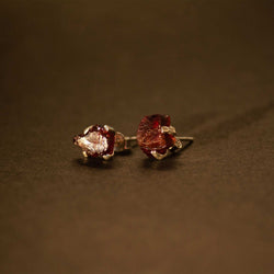 raw red garnet sterling earrings