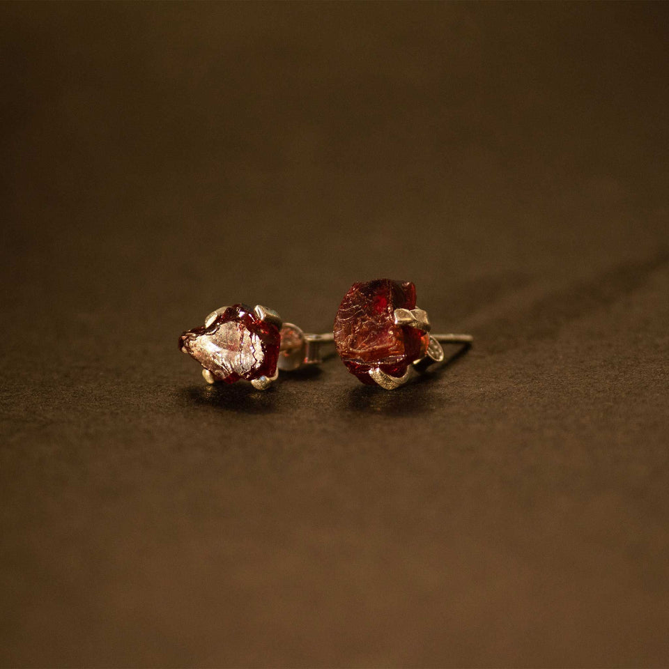 raw red garnet sterling earrings