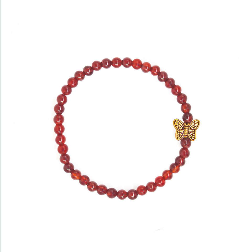 red carnelian bracelet with butterfly charm