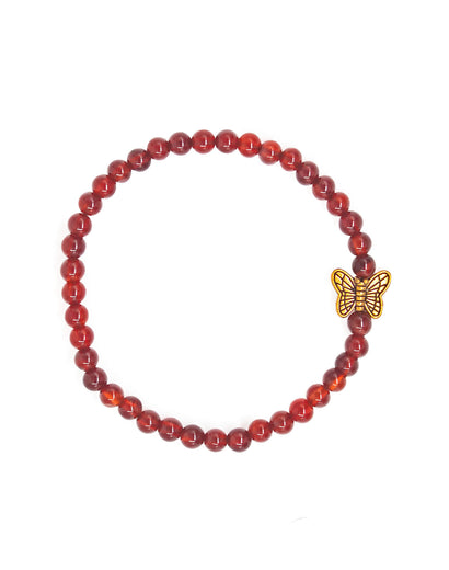 Red Carnelian Bracelet 4mm Beads With Butterfly Charm