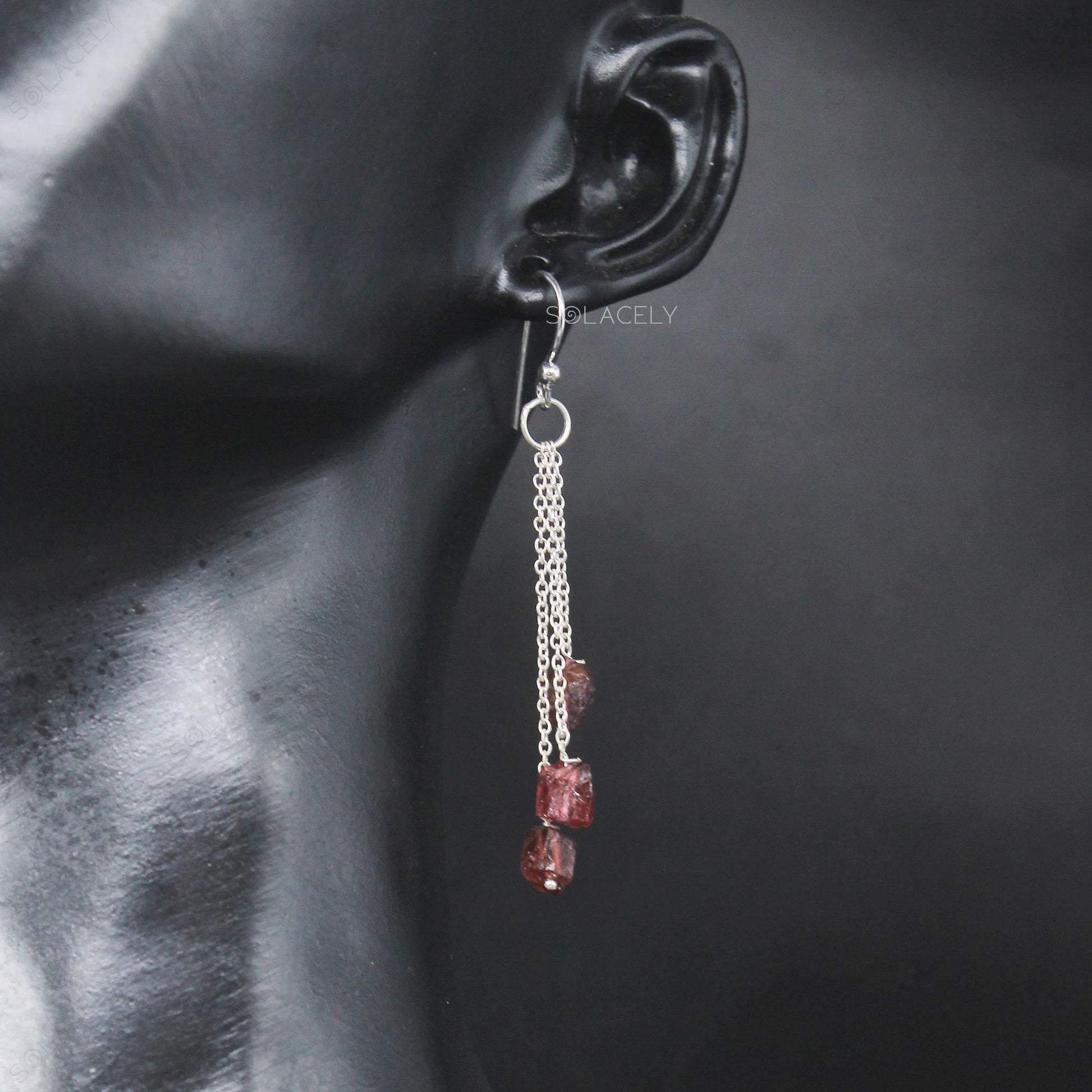 red garnet silver earring