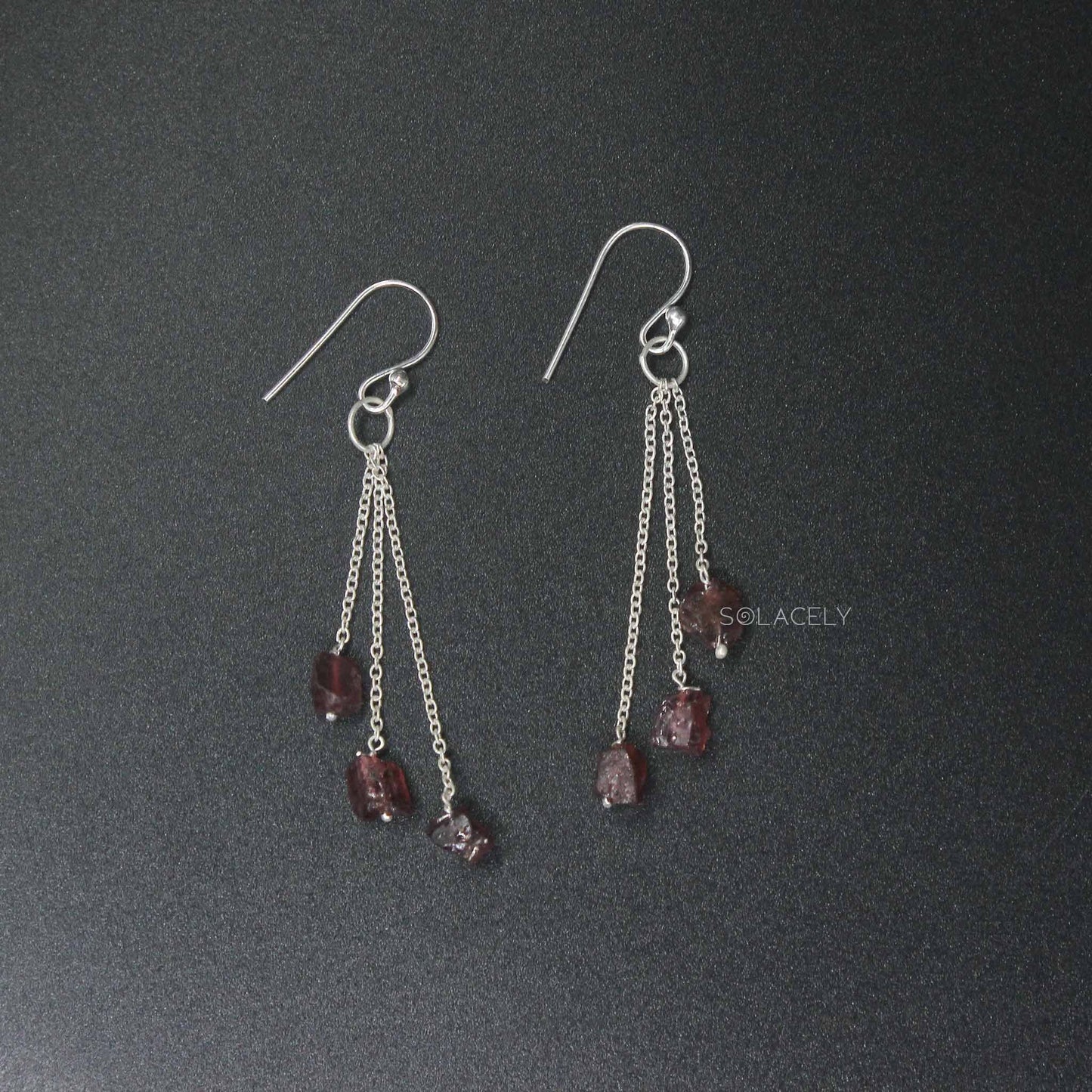 red garnet silver earring