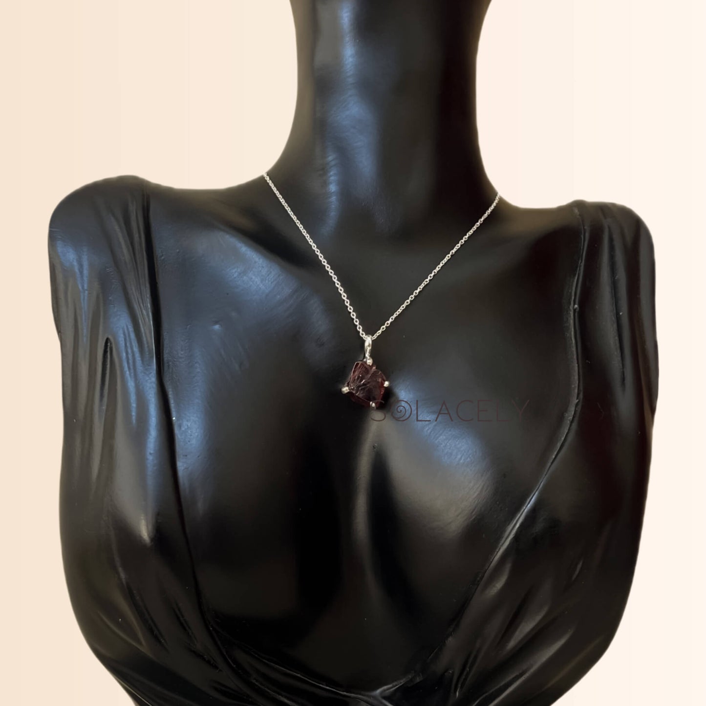 Raw Red Garnet Sterling Silver Necklace