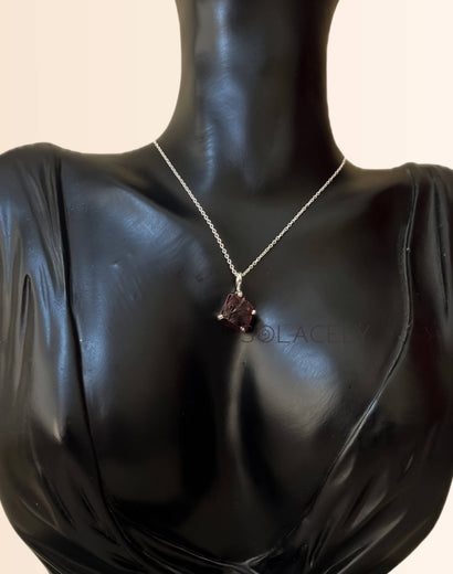 Raw Red Garnet Sterling Silver Necklace