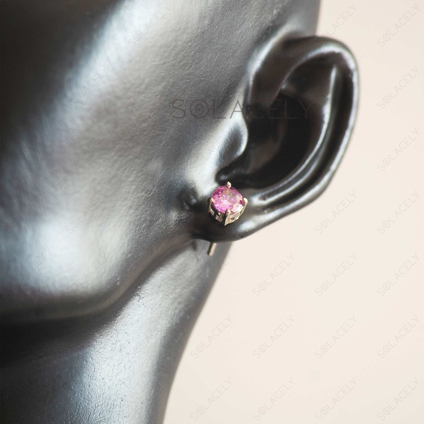 rhodium plated stud earrings with amethyst and sterling silver