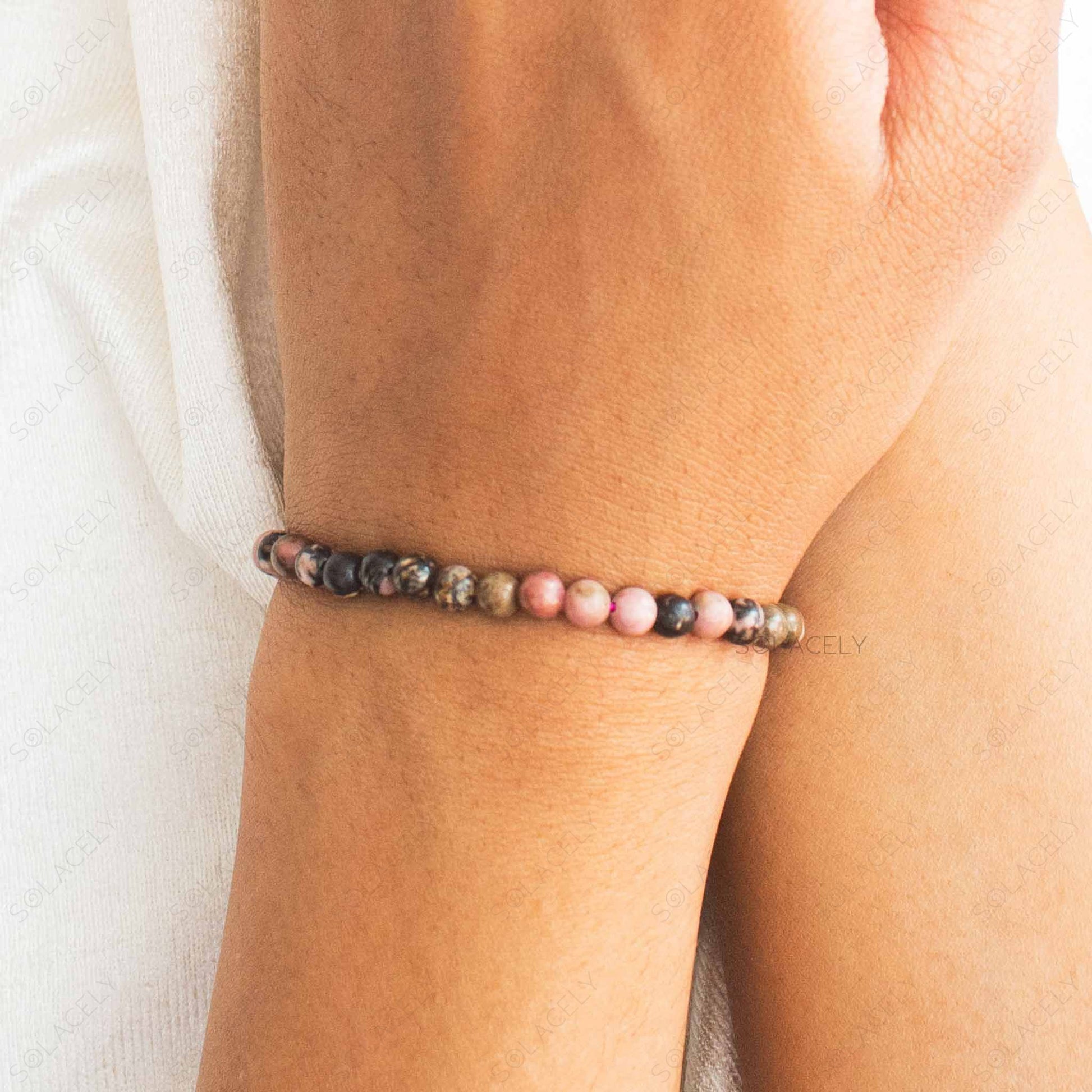 rhodonite 4mm crystal braclet