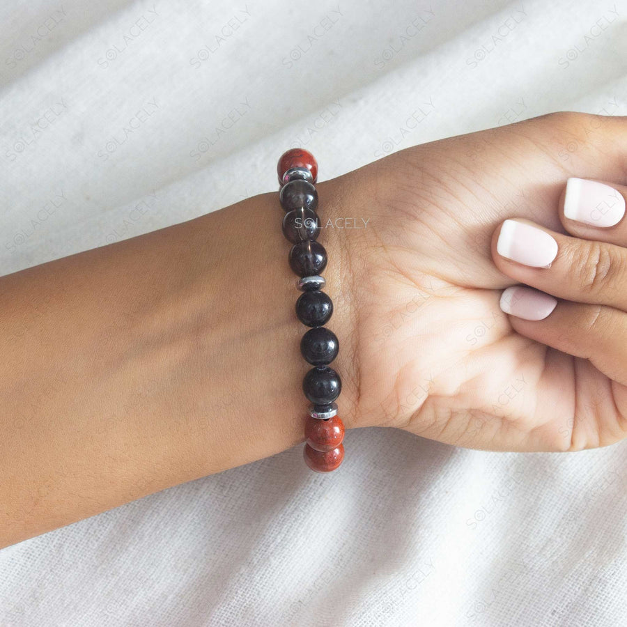 root chakra crystal bracelet with hematite spacers