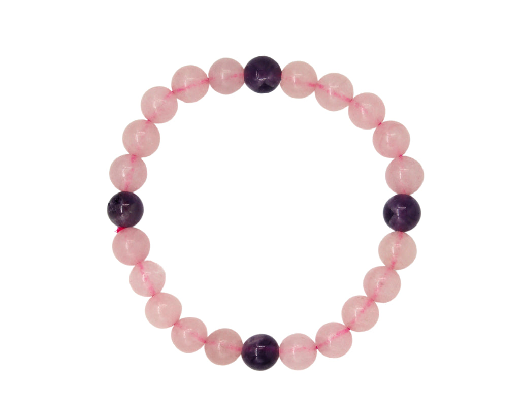amethyst and rose quartz bracelet 8mm bead 
