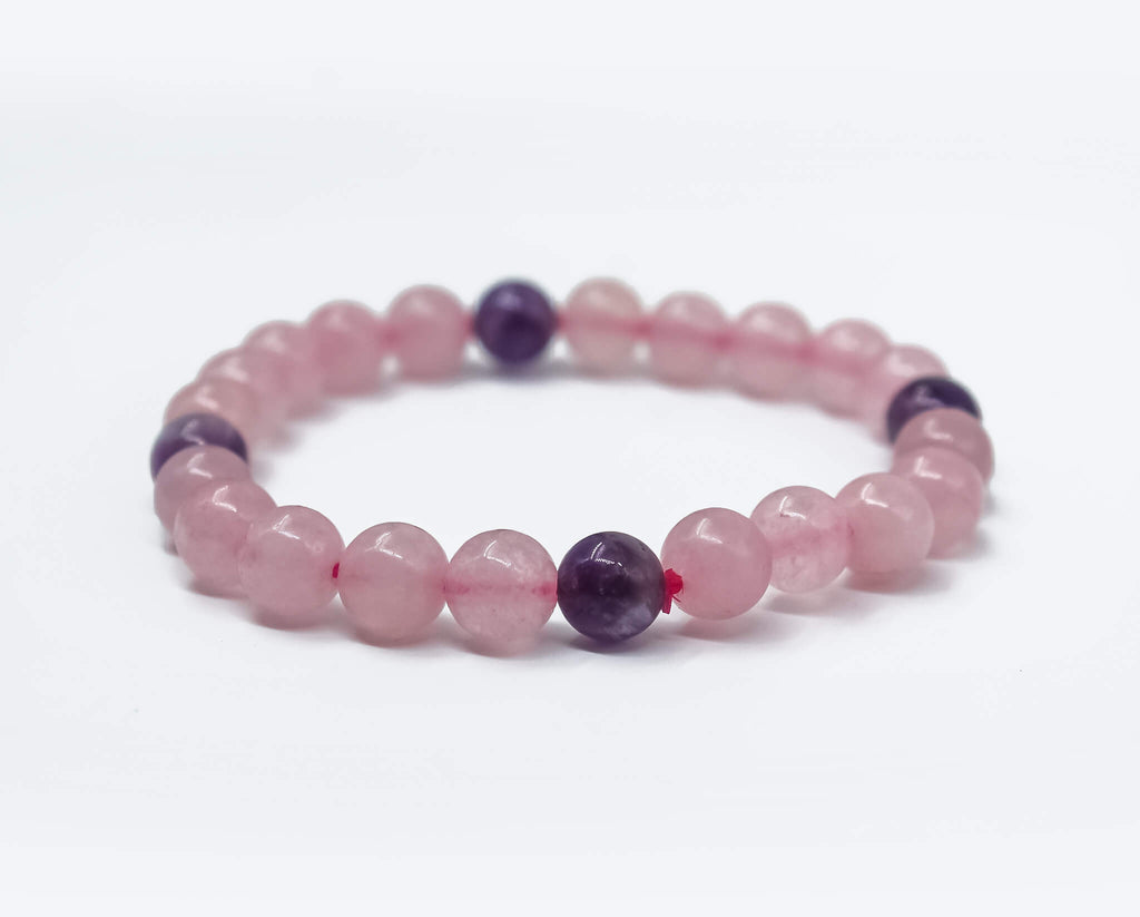 8 mm rose quartz and amethyst bracelet for women