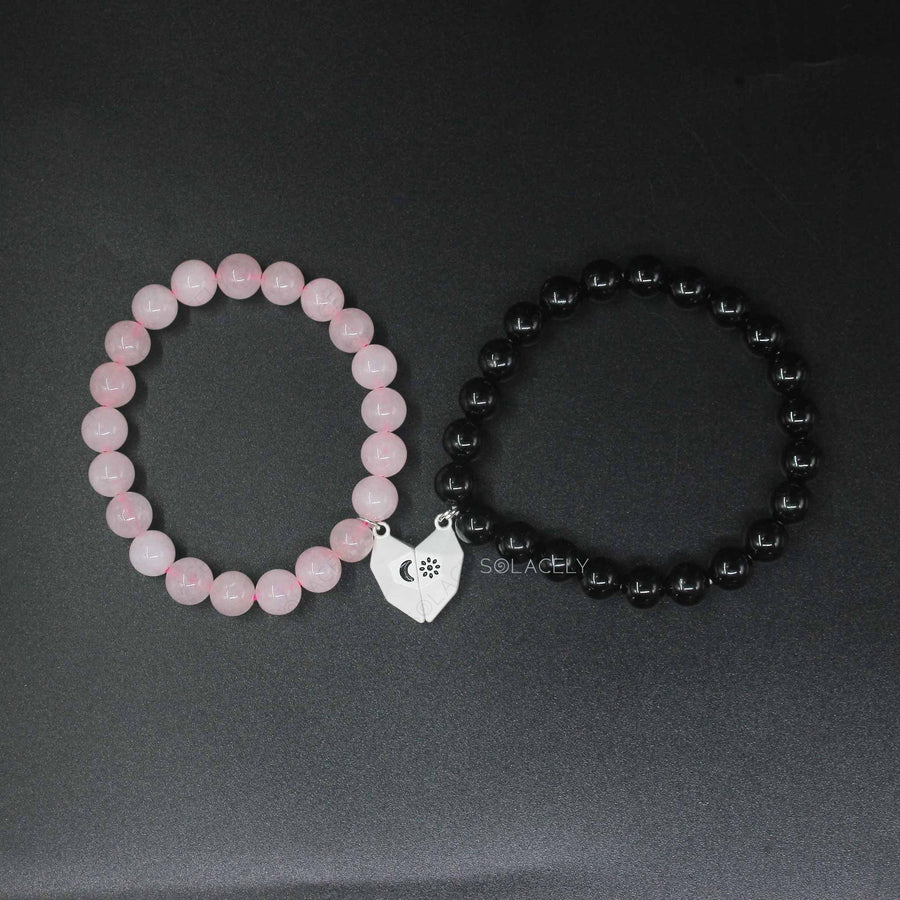 rose quartz and black tourmaline magnetic sun and moon clasp