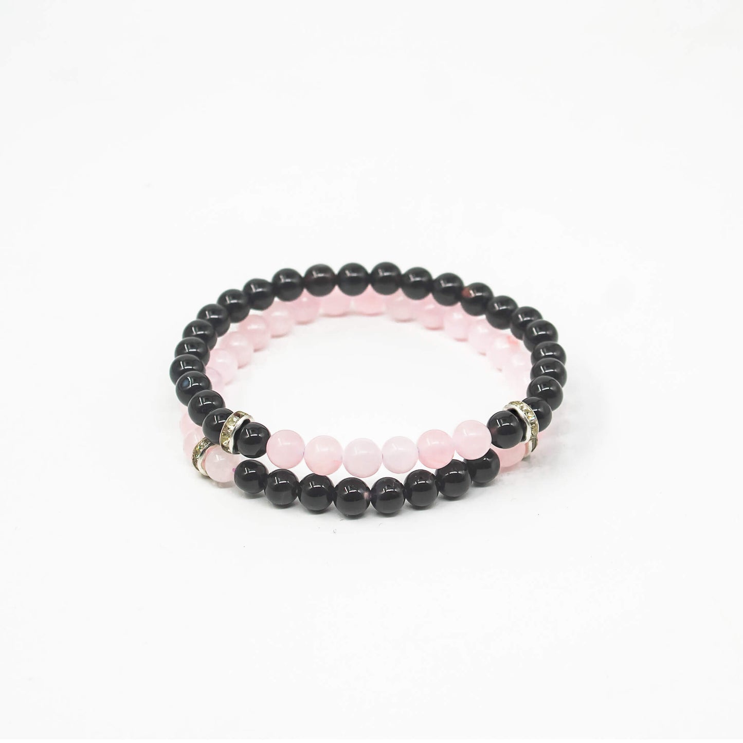 Rose Quartz And Black Tourmaline Matching Bracelets with 6 mm beads