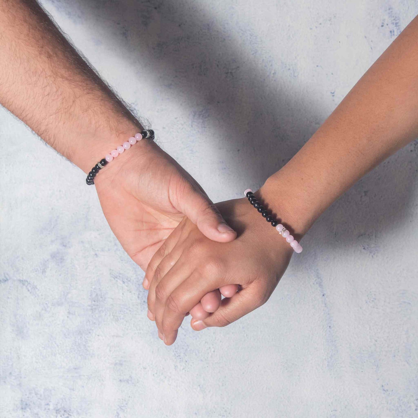 4mm black tourmaline and rose quartz matching couple bracelet