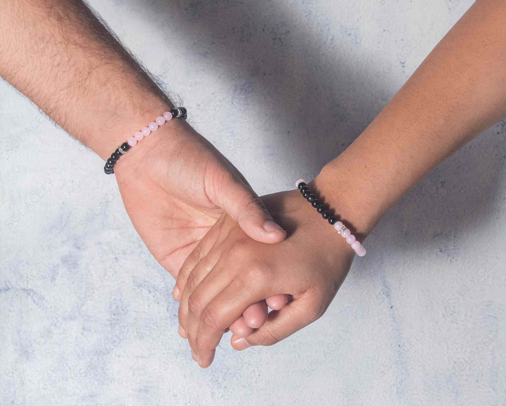 4mm black tourmaline and rose quartz matching couple bracelet