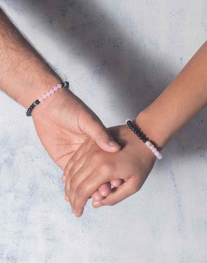 4mm black tourmaline and rose quartz matching couple bracelet