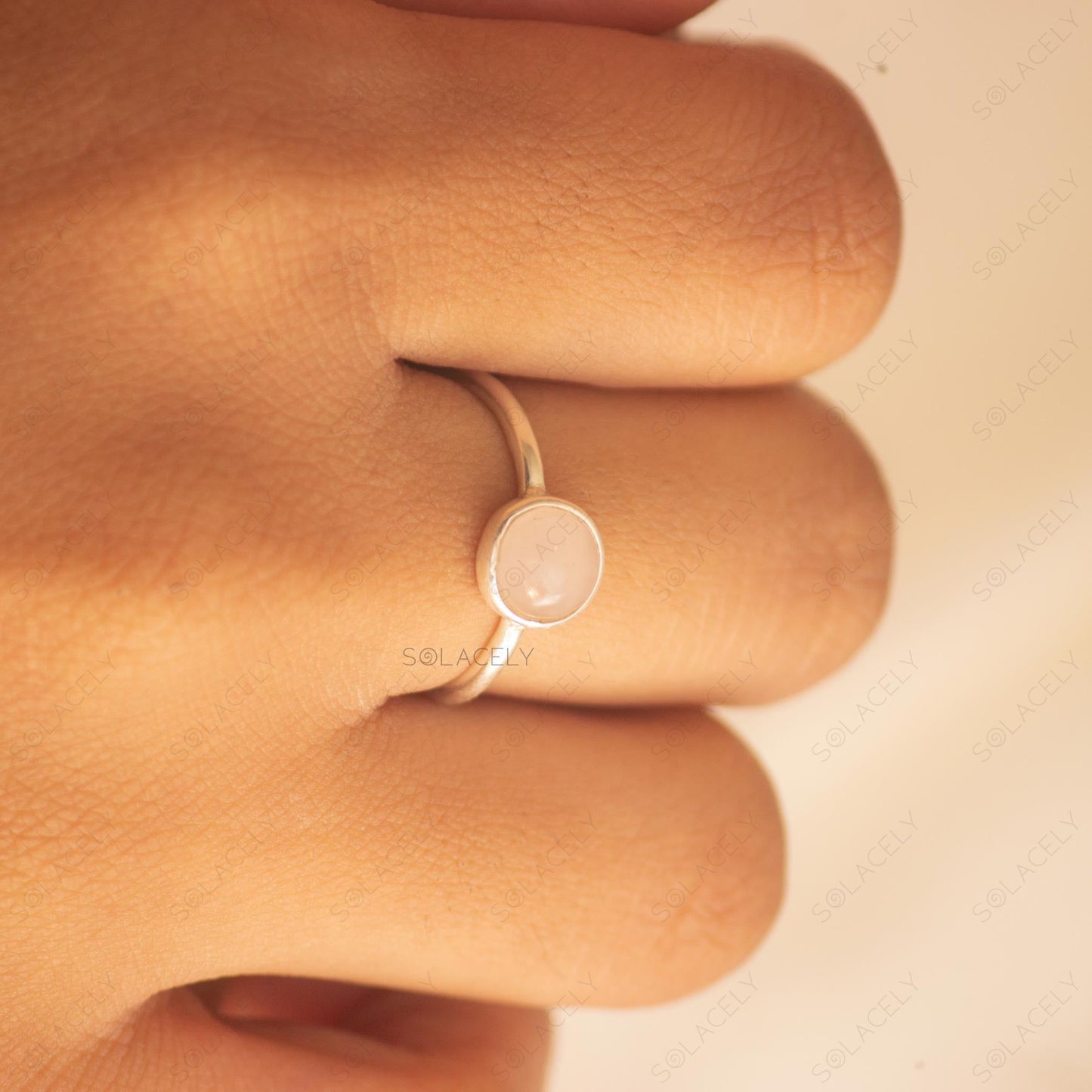 rose quartz and sterling silver ring