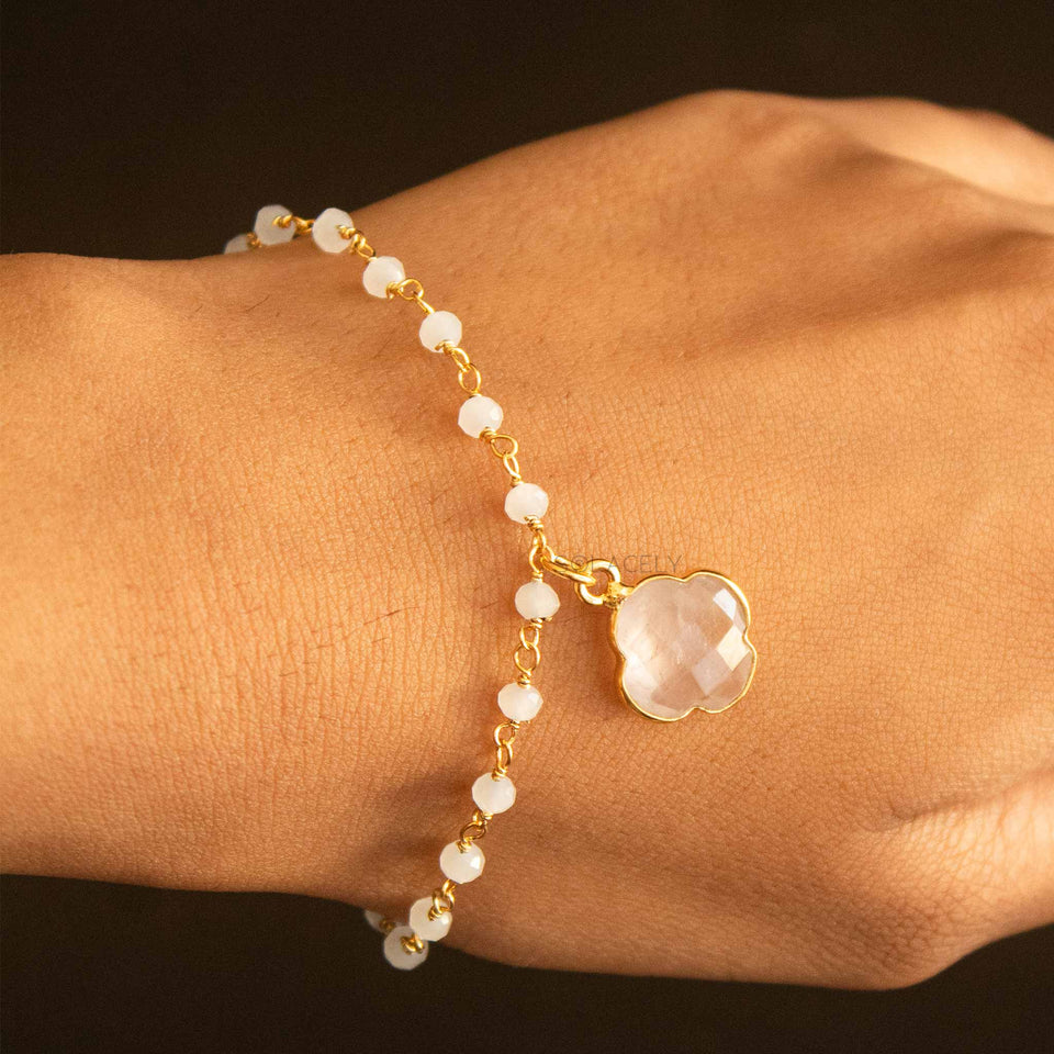 rose quartz and white quartz gold plated bracelet