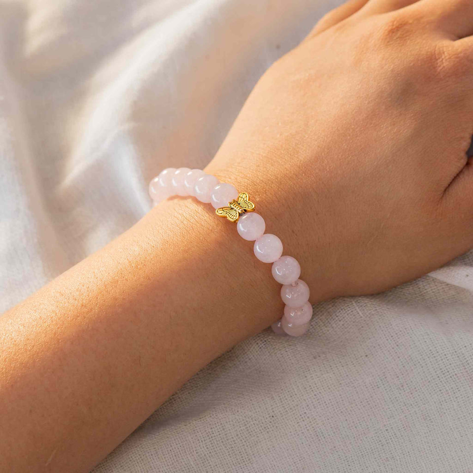 Rose Quartz Bracelet With Butterfly Charm