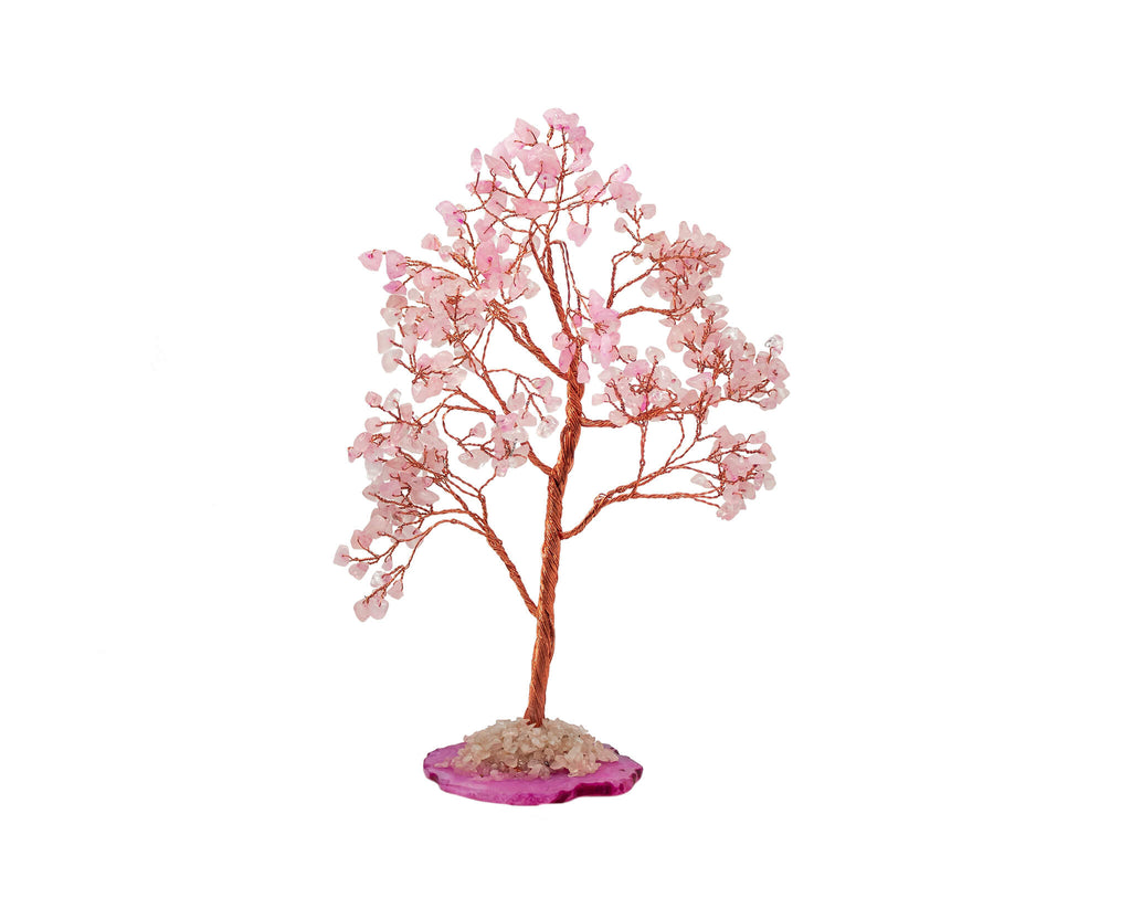 Rose quartz crystal tree