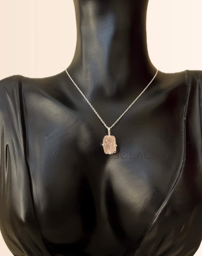 Raw Rose Quartz Sterling Silver Necklace