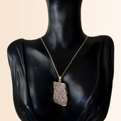 Raw Rose Quartz Pendant Electroplated with Chain - Golden