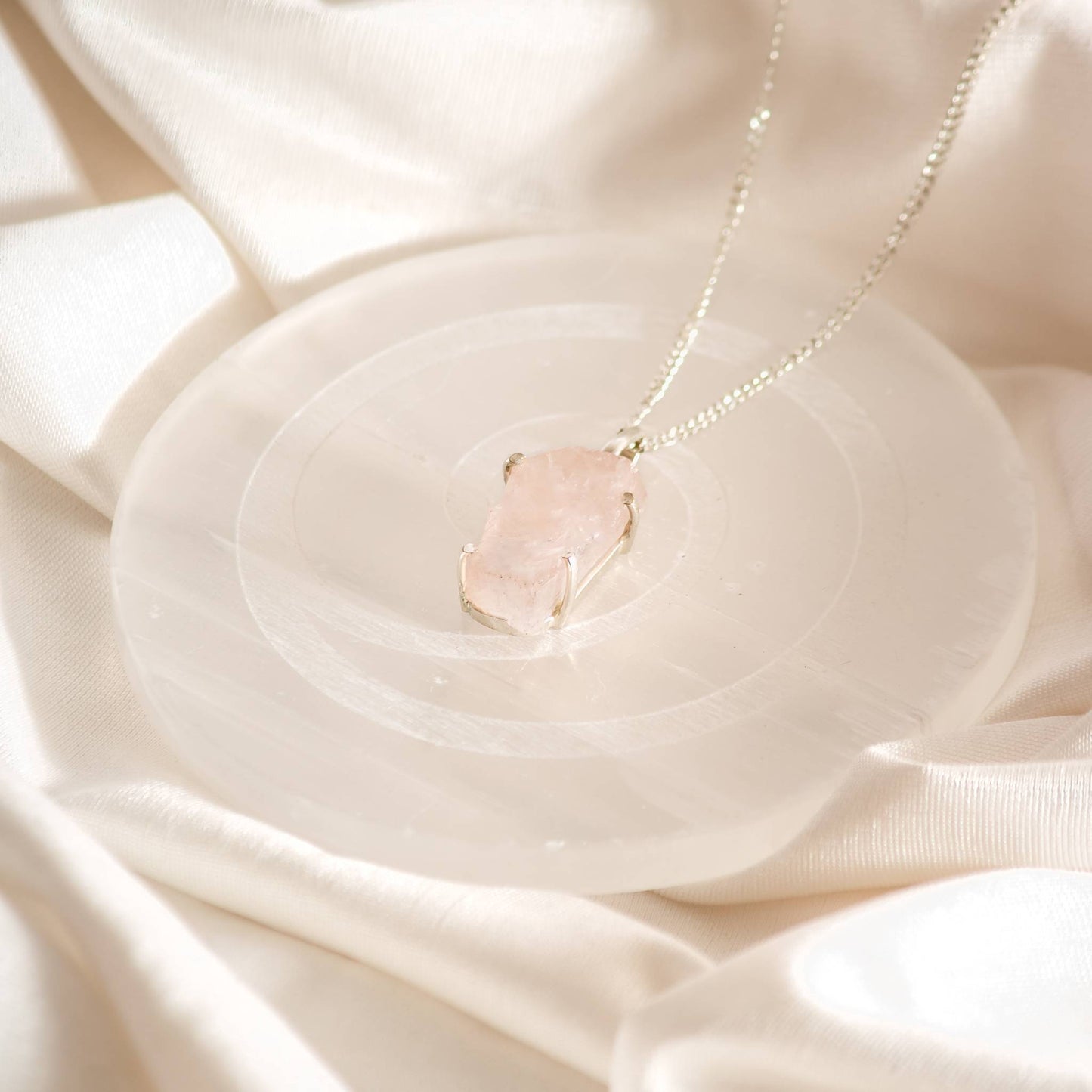rose quartz raw crystal pendant for self love
