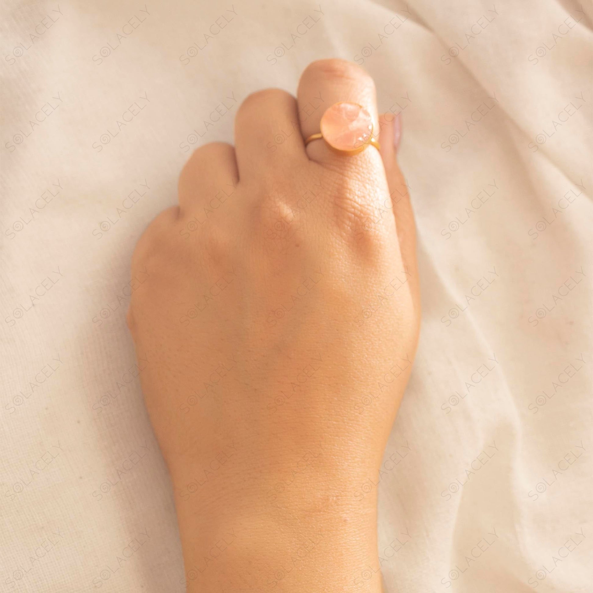 rose quartz ring adjustable round