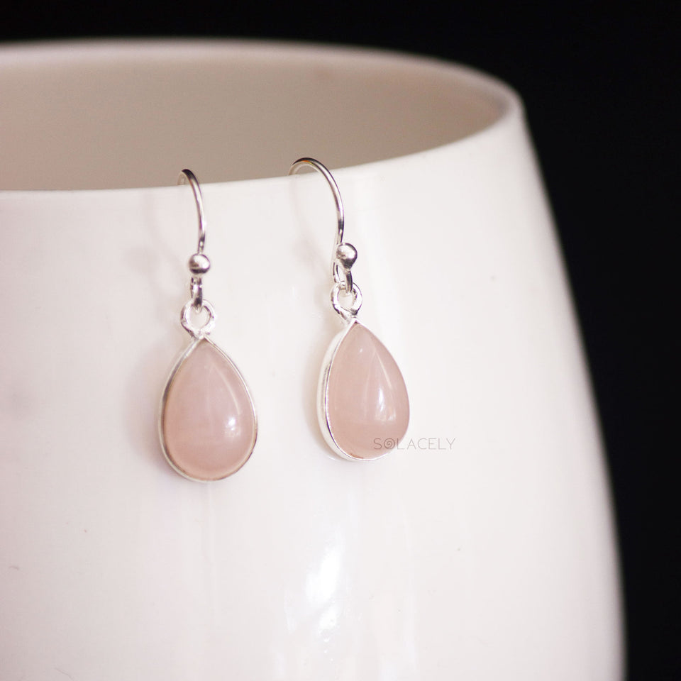 rose quartz sterling silver drop earrings