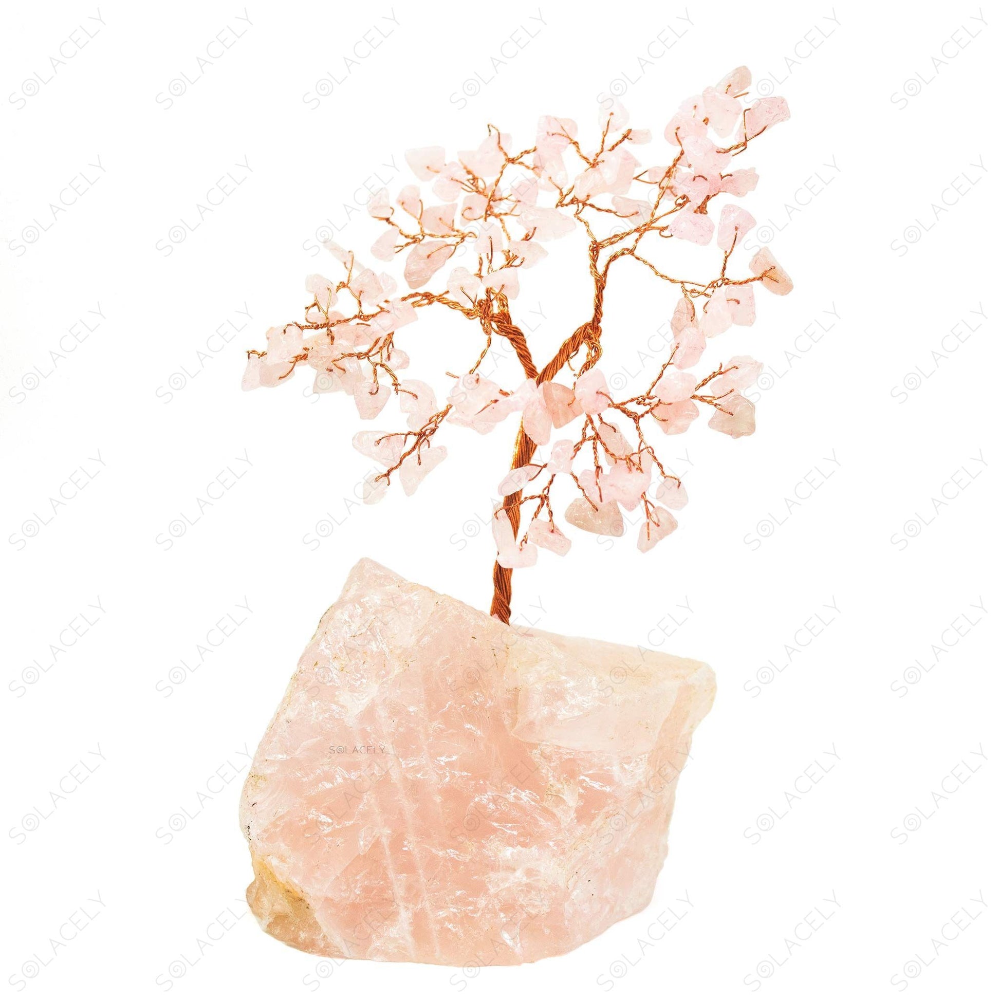 rose quartz tree with quartz base