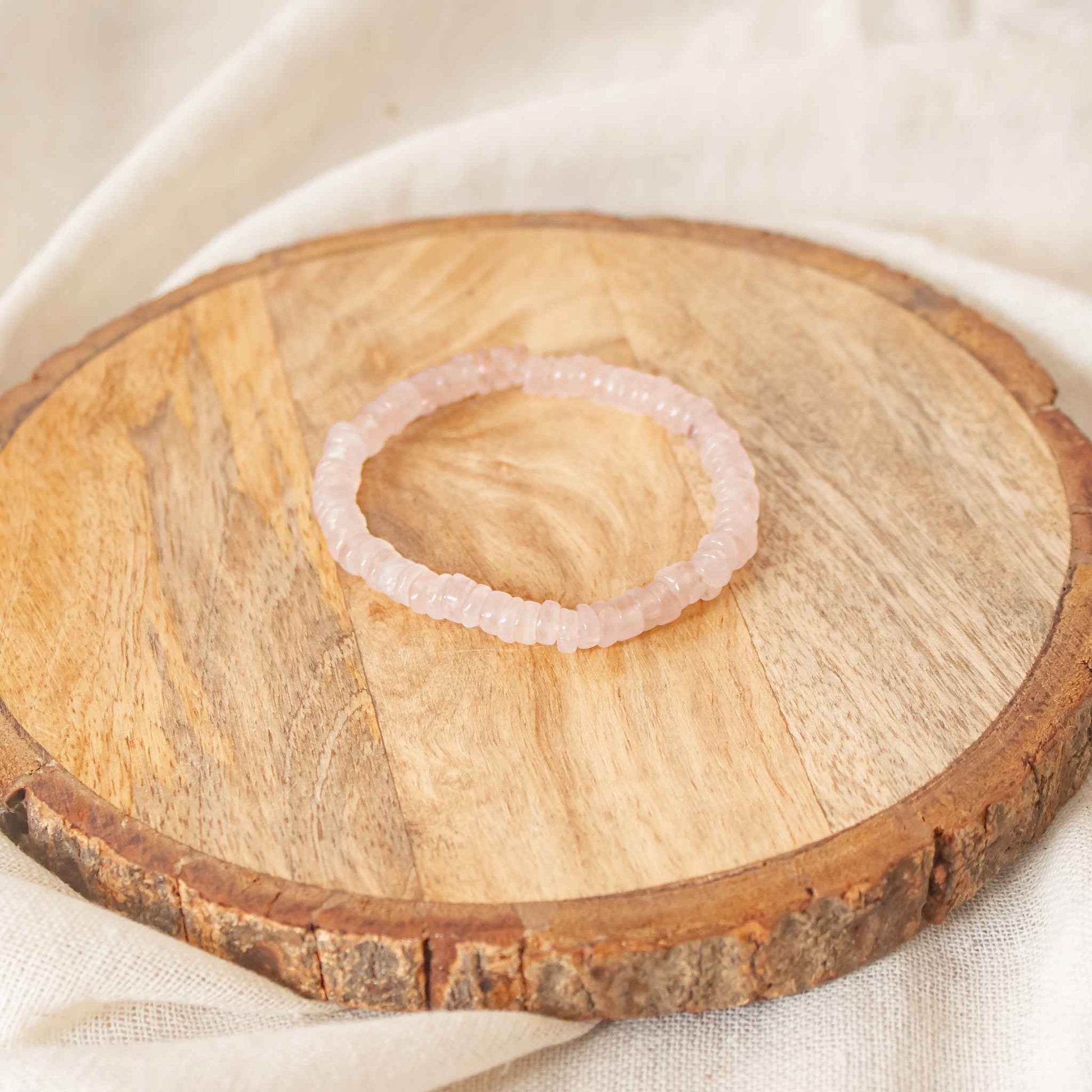 rose quartz natural tyre bead bracelet handmade in India