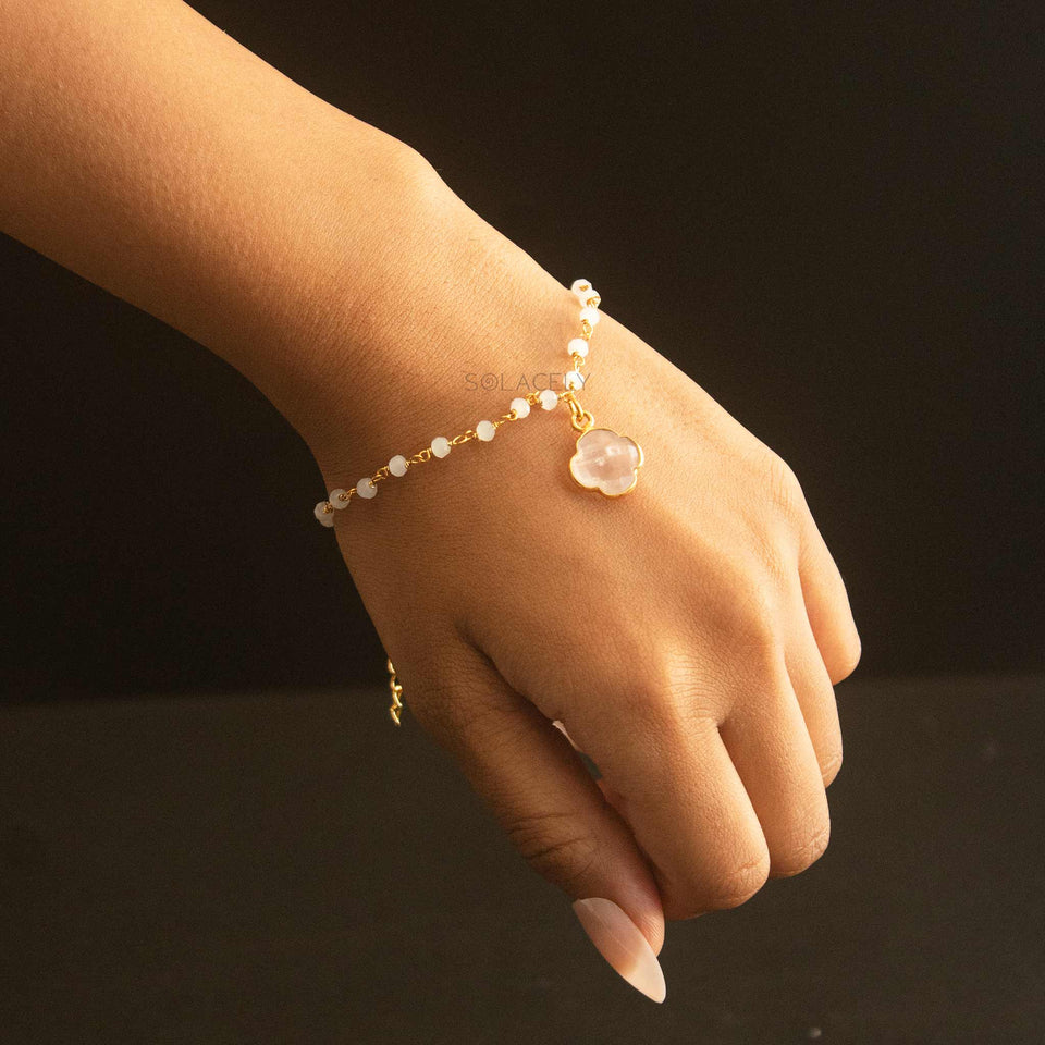 rose quartz white quartz gold plated bracelet