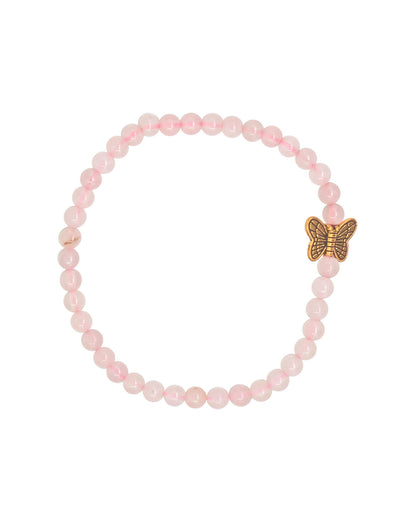 4mm rose quartz bracelet with butterfly charm