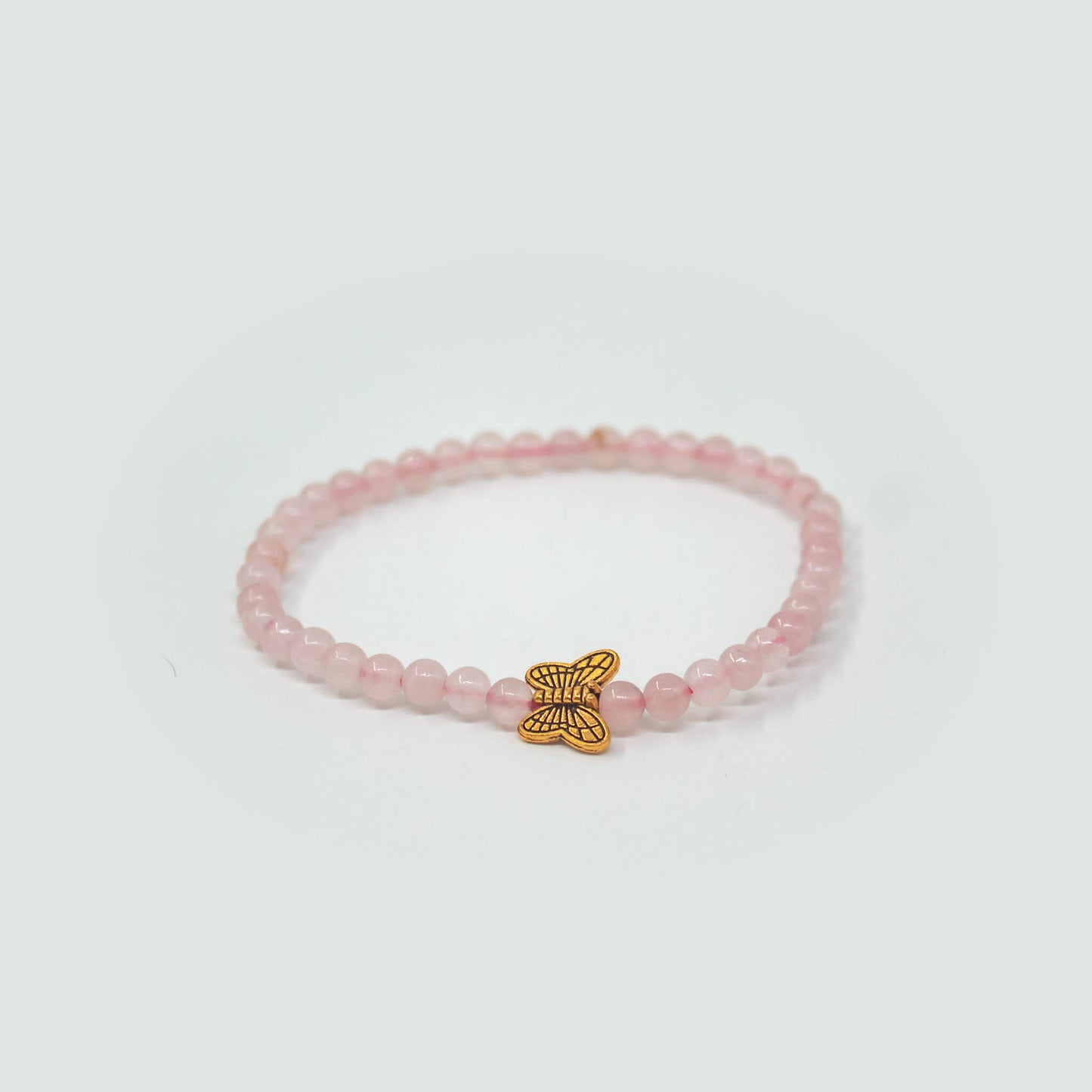 butterfly charm 4mm rose quartz bracelet