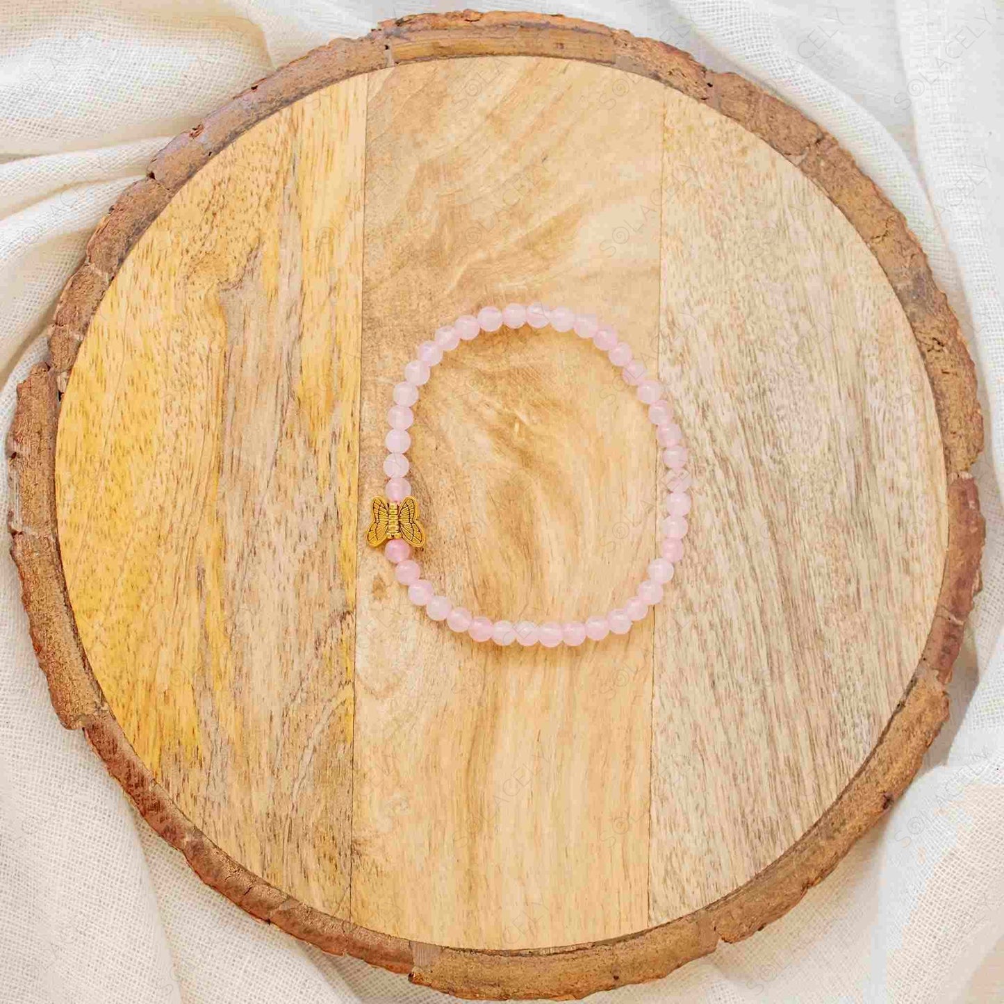 rose quartz bracelet 4mm with butterfly charm 