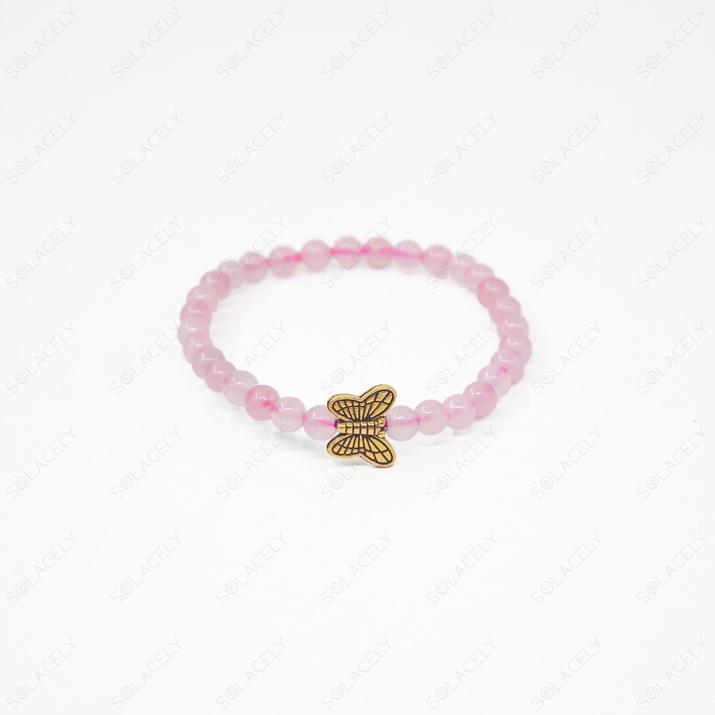 Rose Quartz Bracelet 4mm Beads With Butterfly Charm