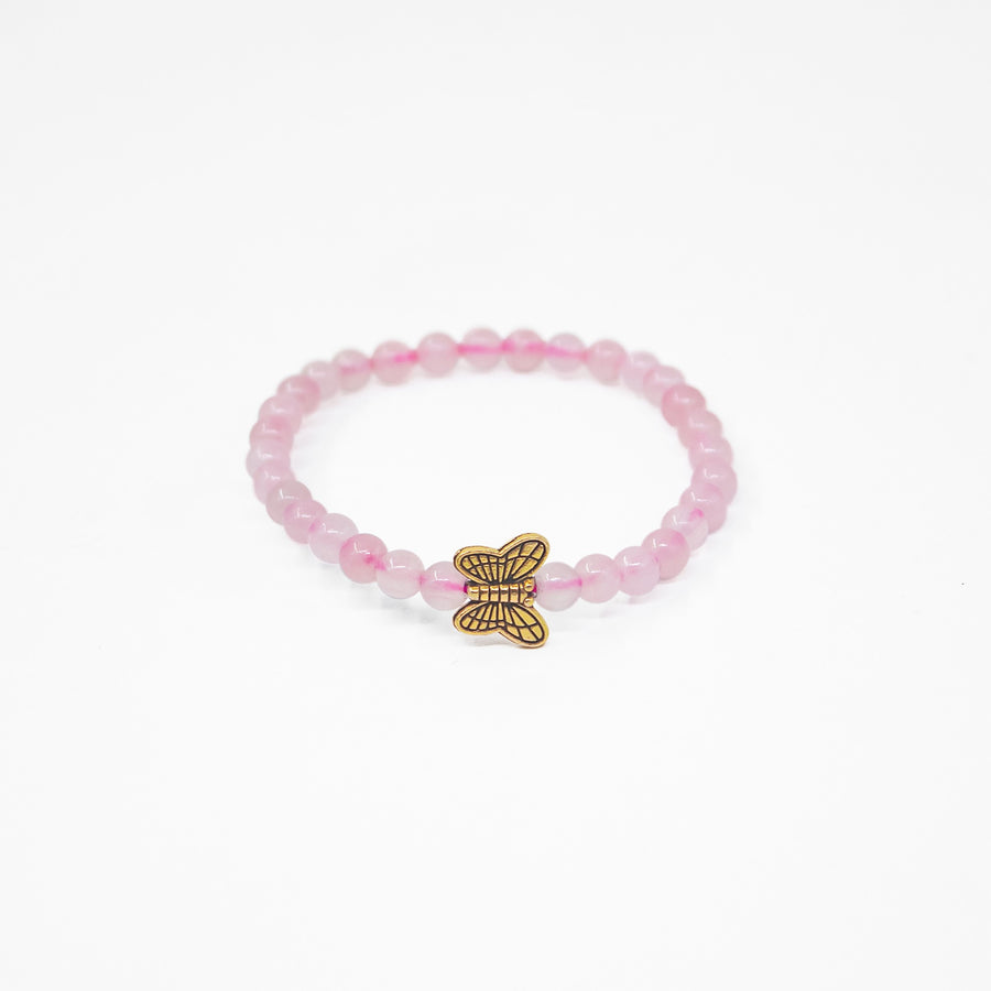 Rose Quartz Bracelet 4mm Beads With Butterfly Charm
