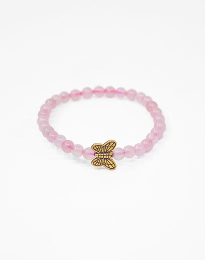 Rose Quartz Bracelet 4mm Beads With Butterfly Charm