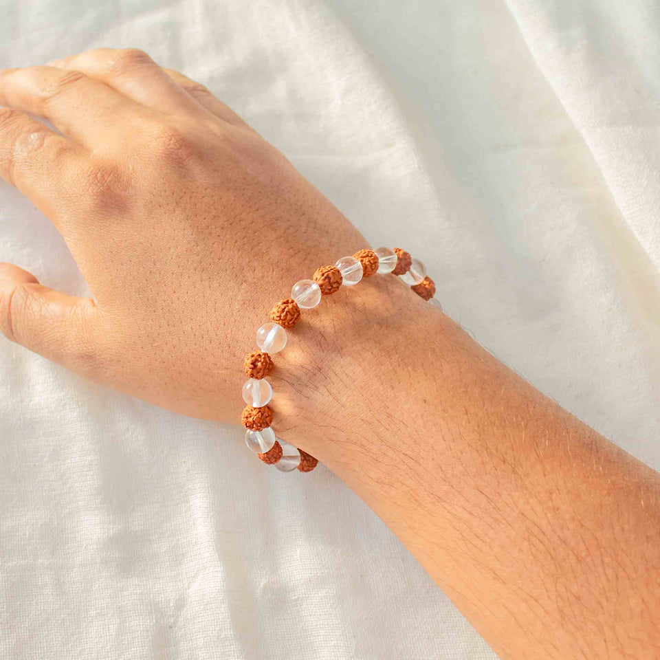 clear quartz bracelet with rudraksha