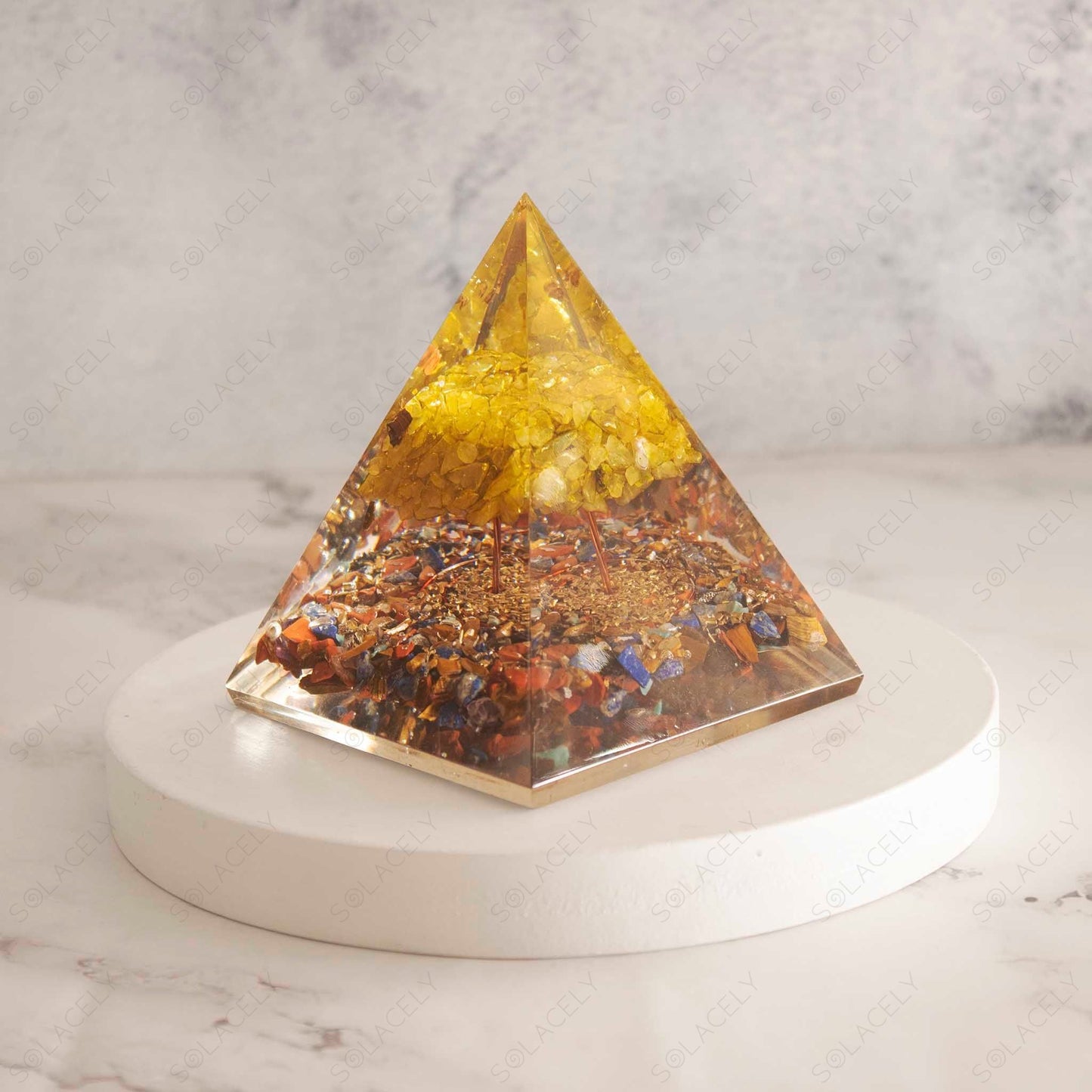 seven chakra orgone pyramid with citrine tree of life