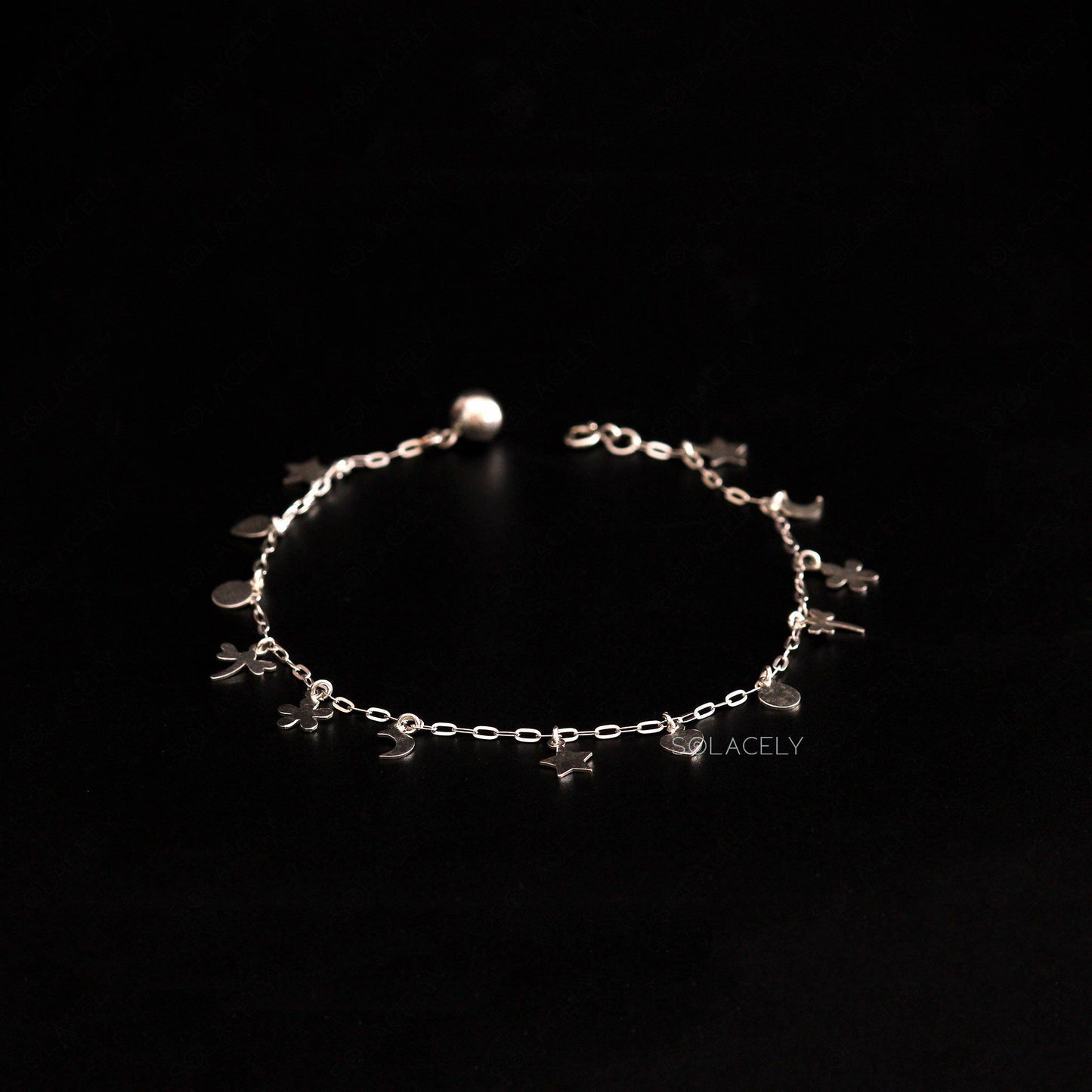 sterling silver anklet with dainty charms