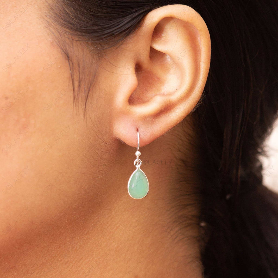 sterling silver aqua chalcedony drop earrings