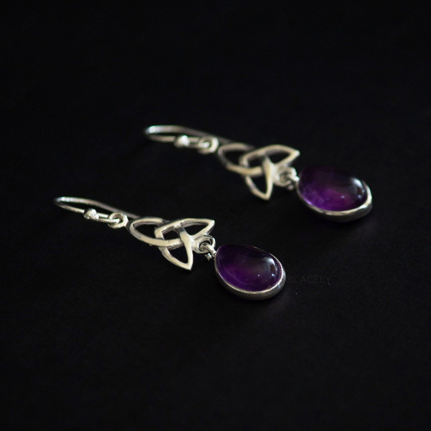 sterling silver celtic amethyst drop earrings