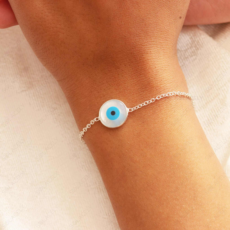 sterling silver evil eye bracelet mother of pearl