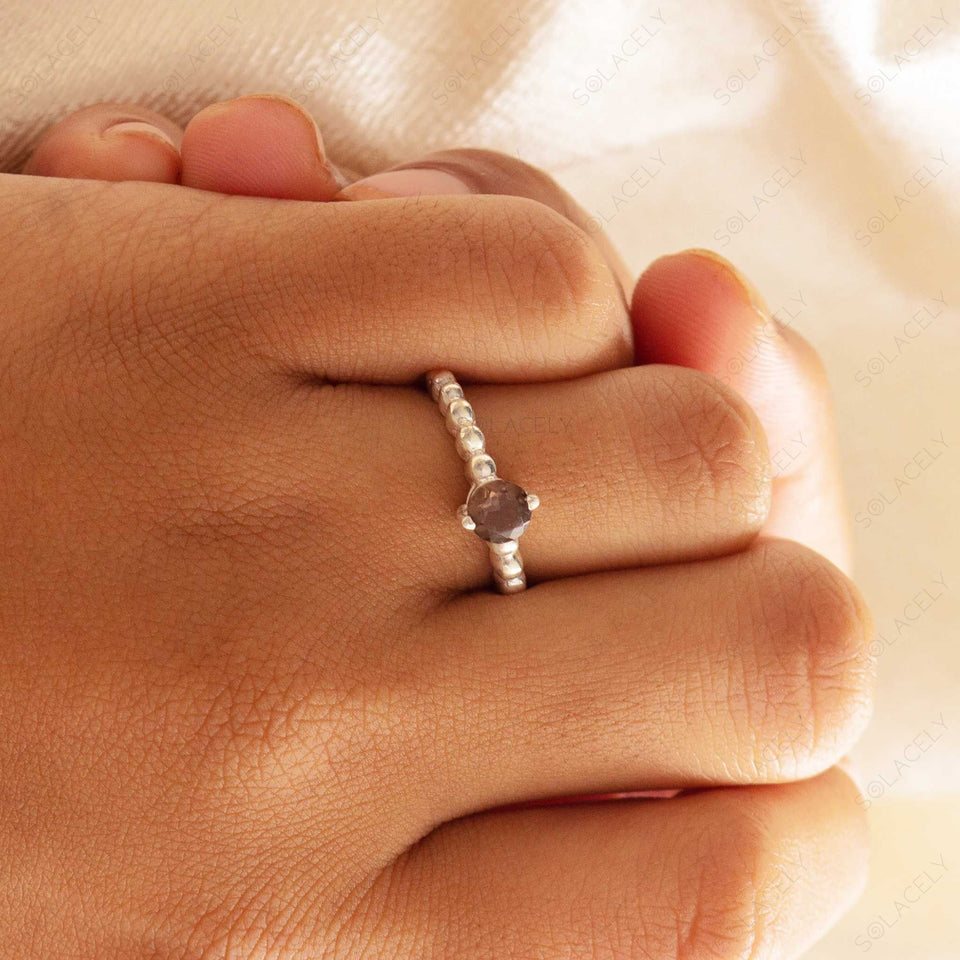 sterling silver faceted smoky quartz ring