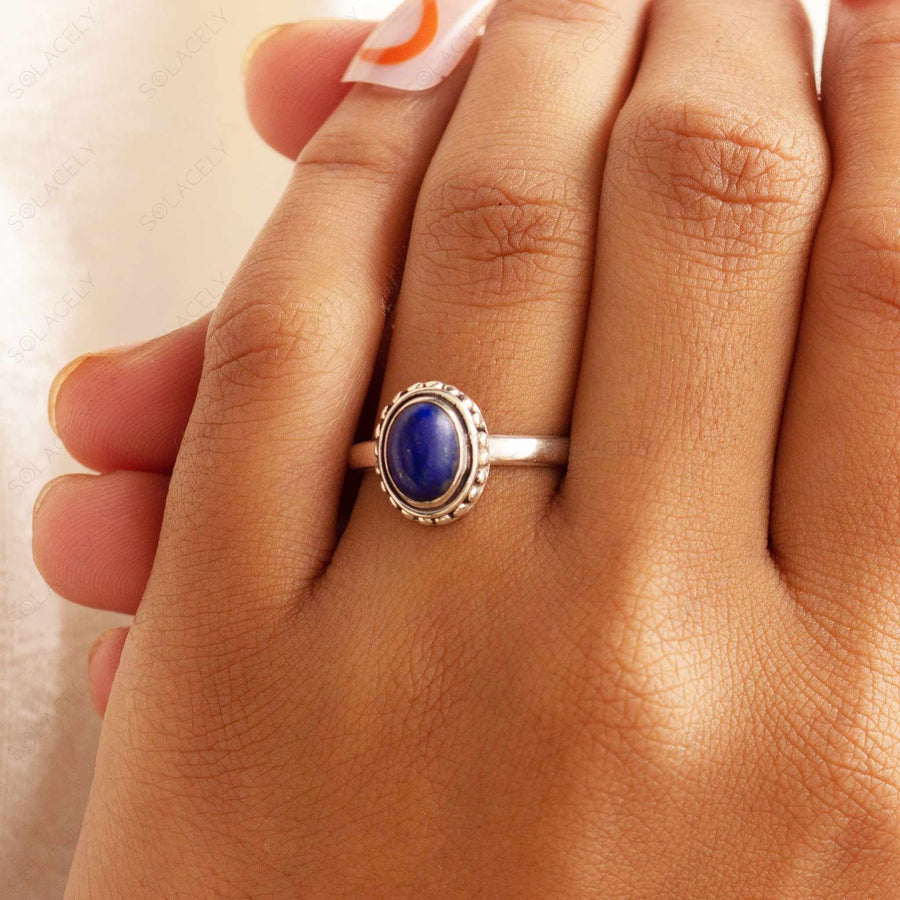 sterling silver lapis lazuli oval ring 