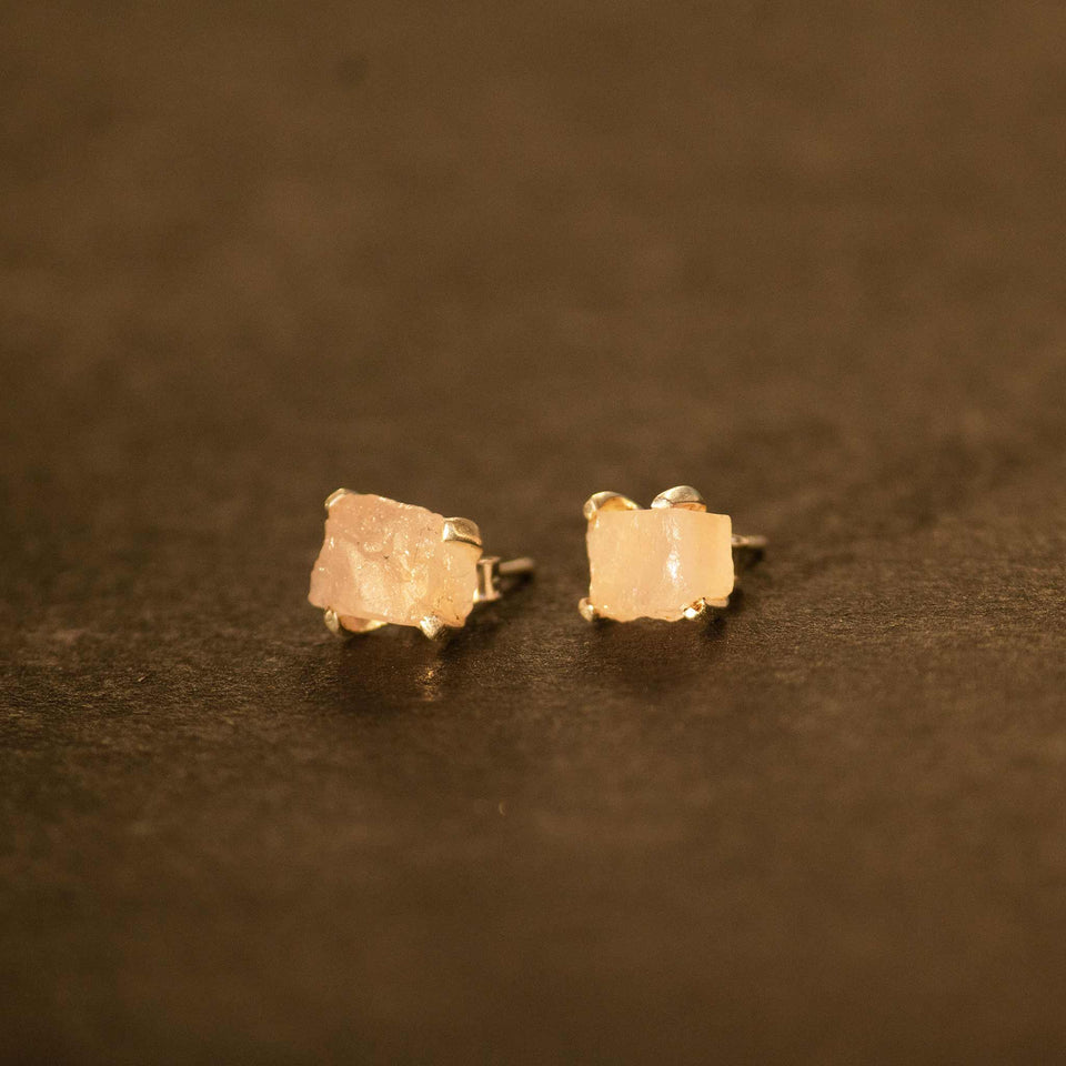 sterling silver raw rose quartz earrings