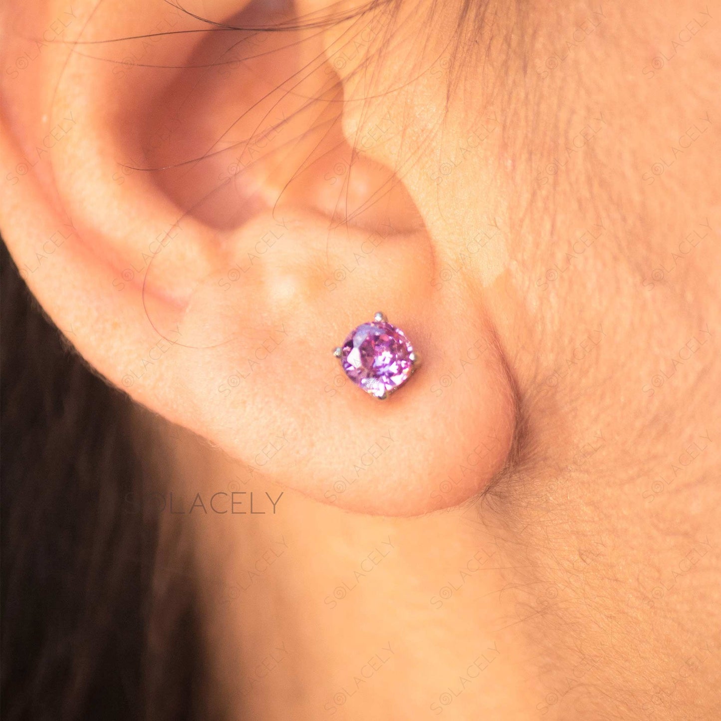 sterling silver rhodium plated amethyst stud earrings