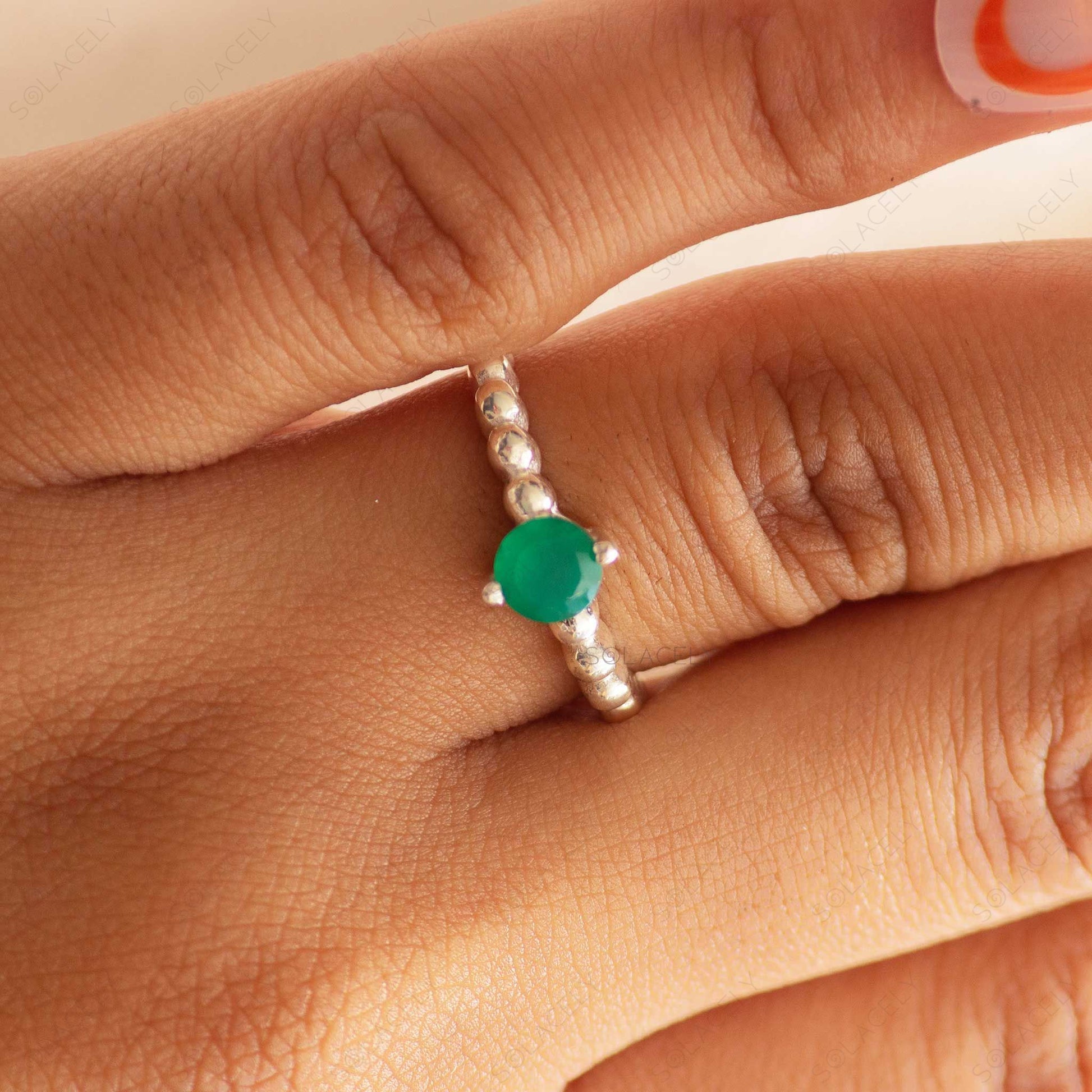 sterling silver ring faceted green onyx